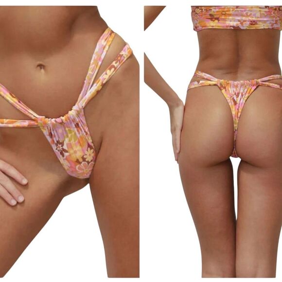 NWT Stone Fox Swim Bijou Bottom Retro Pop Floral Orange REVOLVE size XS - Picture 1 of 7